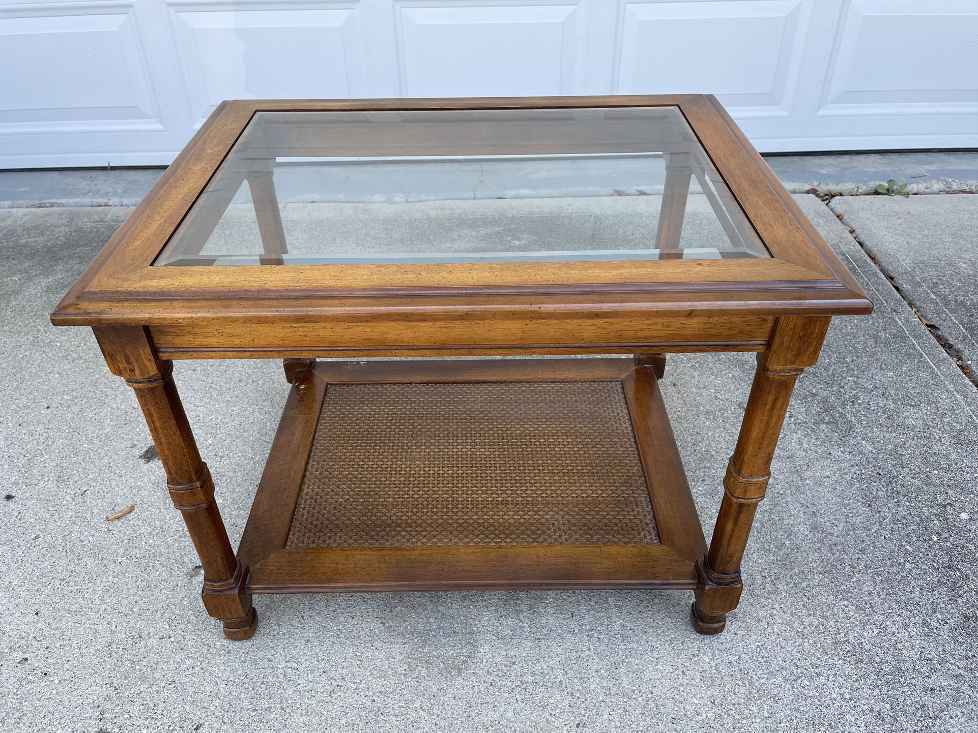 Wooden Glass-Top End Table