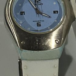 Seiko Kinetic Watch Unisex Teal Dial White Band 