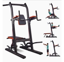 Multifunction Power Tower with Bench, Heavy Duty Pull Up Bar Dip Station for Home Gym Workout Strength Training Fitness Equipment