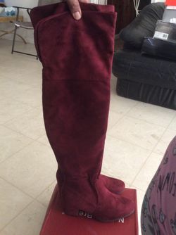Ladies Burgundy Thigh High Boots