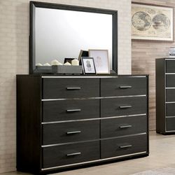 WARM GREY CHOME ACCENTS 8 DRAWER DRESSER CABINET
