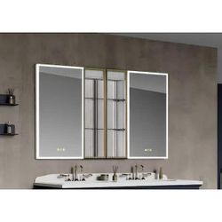 60 in. W x 36 in. H Rectangular Aluminum Recessed LED Medicine Cabinet with Mirror, Quick defog, USB Port and Socket