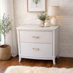 Cream Curved Nightstand w/ Gold Pulls – Soft Modern Look