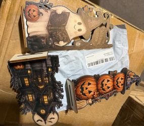 Vintage Wooden Witch Decor Set for Halloween