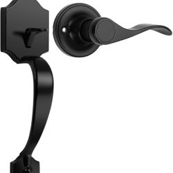 Single Cylinder Exterior Handleset, Keyless Front Door Handle with Lever Inside, Black Finish