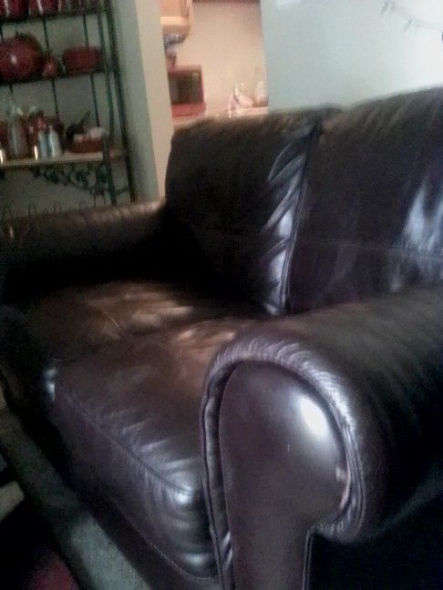 Genuine Leather Brown Sofa And Loveseat