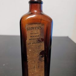 Antique GLOVER'S MANGE MEDICINE REMEDY Bottle, Medicinal, Pharmaceutical, Dogs

