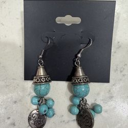 Turquoise Dangle Earrings with Flower Charm Brand New