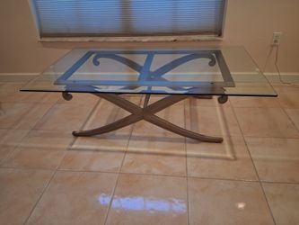 Glass Top Coffee Table with Metal Base