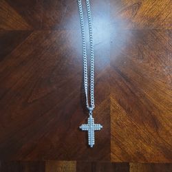 Silver Necklace And Cross