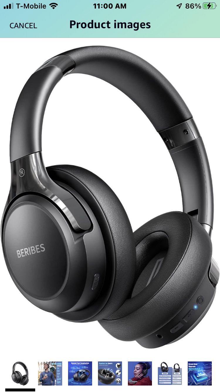 BERIBES Bluetooth Headphones Over Ear, 65H Playtime and 6 EQ Music Modes Wireless Headphones with Microphone, HiFi Stereo Foldable Lightweight Headset