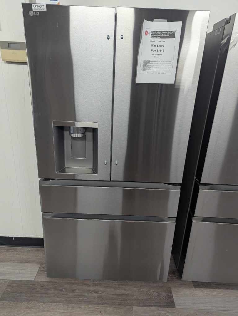 LG  29 Cu.Ft. Smart Max Refridgerator French Door W/ Full Convert Drawer, Print proof. 1 Year Warranty , Financing