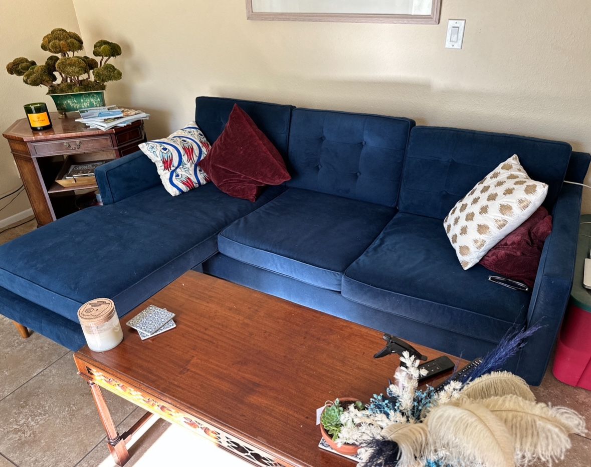 Dark Blue Velvet Couch