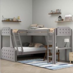 BUNK BED L SHAPED TWIN OVER FULL WITH DESK NEW