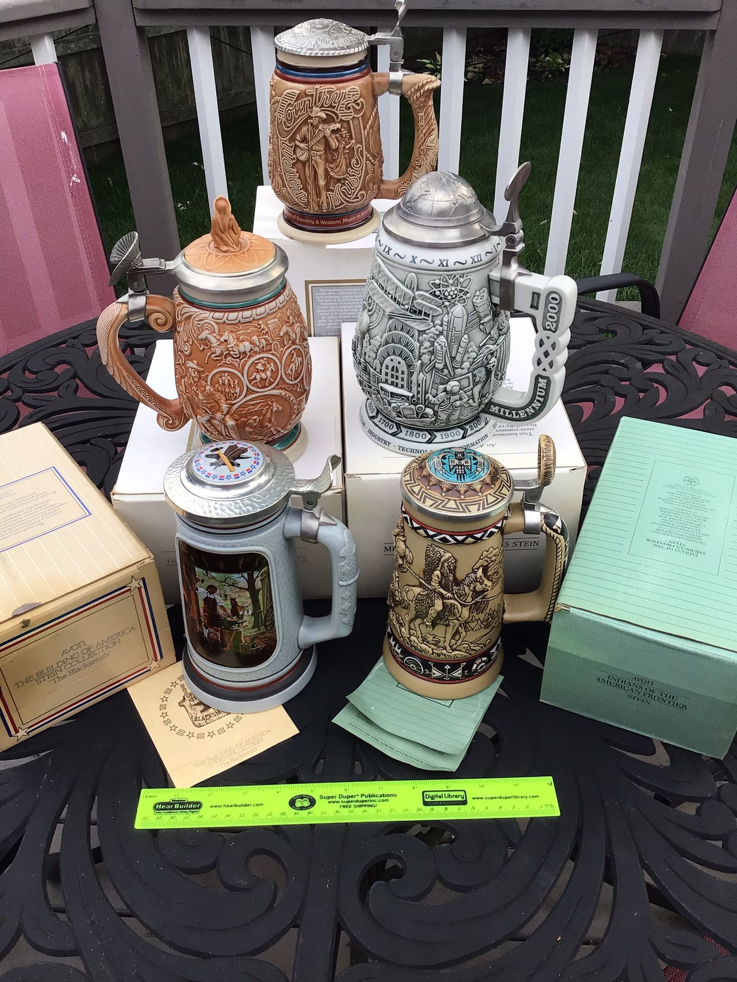Vintage Avon Ceramic Dated & Numbered Collector’s Steins 1990’s Never Used New In Box Wild West Indians