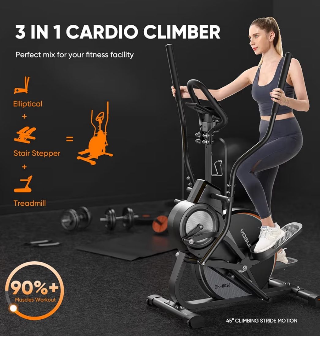 YOSUDA Pro Cardio Climber Stepping Elliptical Machine, 3-in-1 Elliptical Machine Stair Stepper Trainer, Total Body Fitness Cross Trainer with Quiet Ma