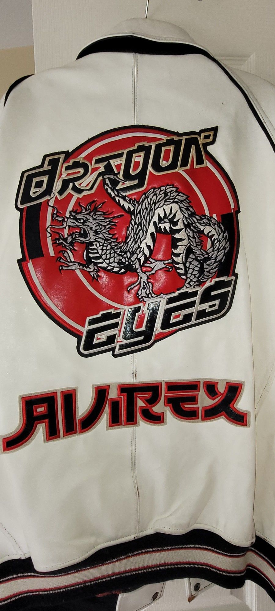 4XL Avirex White Leather Jacket: New York Kung Fu Fighters/Dragon Eyes Vintage