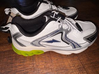 8.5 White Running Sneakers with Neon Yellow Cushioning