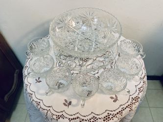 Vintage Crystal Glass Set With Punch Bowl 