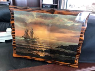 Wood picture of a ship