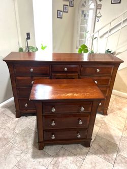 Solid Wood Dresser And Night Stand ( Little Scratch On Top Only )  Otherwise Very Good Condition (64”,18”,38”h). ( 30”,18”,30”h)