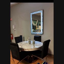 5pc DINING TABLE WITH MIRROR LED $700 Marble 