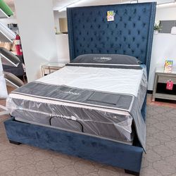 Ashley Royal blue bed frame  queen