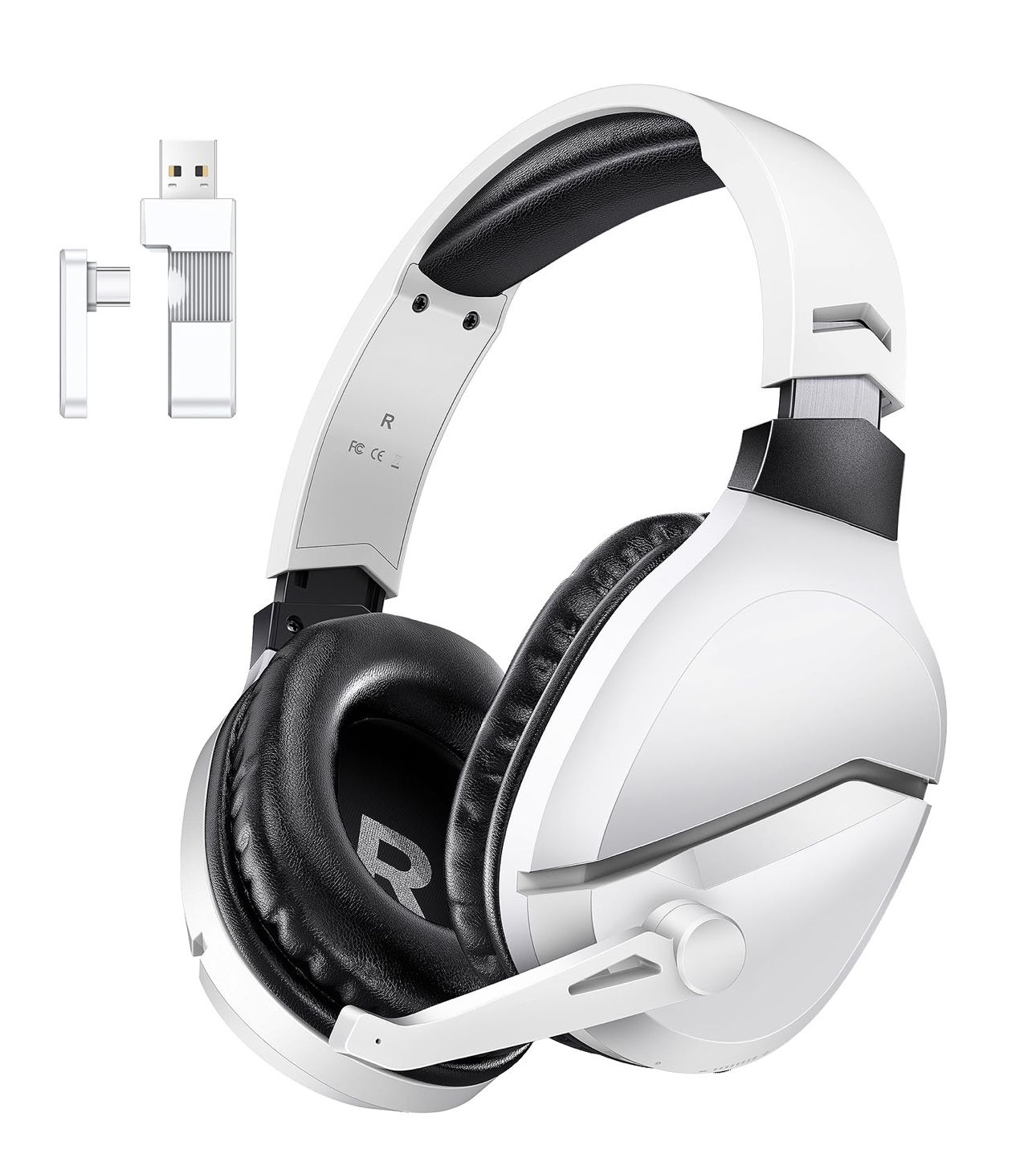 Wireless Gaming Headset with Noise Canceling Microphone for PS5, PC, PS4, 2.4G/Bluetooth Gaming Headphones with USB and Type-c Connector, Wired Mode f