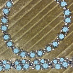 Super Rare Vintage Trifari Tiffany Blue Flowered Necklace And Bracelet