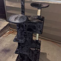 Plush Cat Tree with 2 Condos, Dark Gray, 54" H