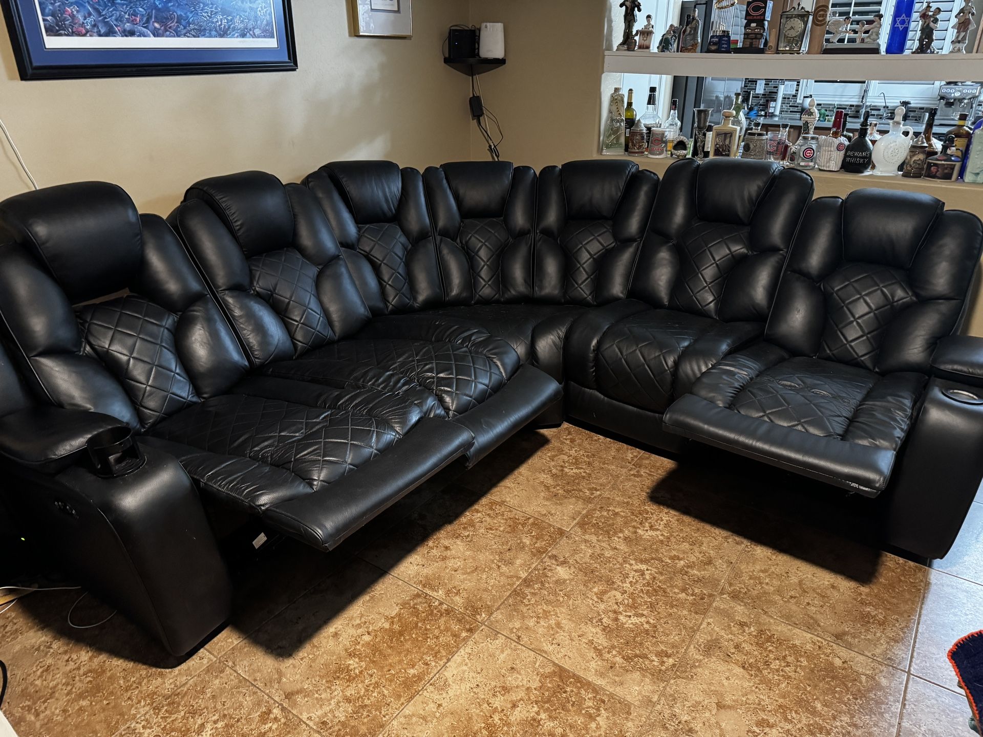 Black Leather Powered Sectional Sofa