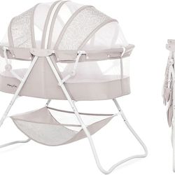*NEW* *NEW* Dream On Me Karley Bassinet in Cool Grey, Lightweight Portable Baby Bassinet, Quick Fold and Easy to Carry , Adjustable Double Canopy