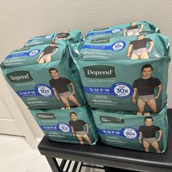 Depends Men’s Adult Diapers, Size SM-PM, 19 Count, 8 Packs