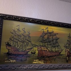 Vintage Van Gaard Oil PAINTING Pirate Ships