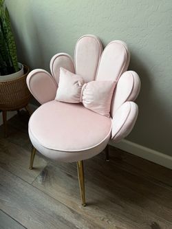 Pink Velvet Flower Accent Chair with Gold Legs