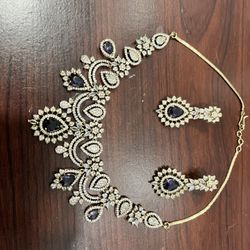 Semi Precious American Diamond Look Alike Necklace And Ear Rings