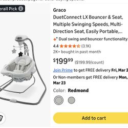 New! Graco DuetConnect, Multi-Direction Baby Bouncer Seat, Multiple Swing Speeds