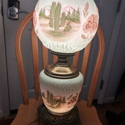 RARE-Antique Jadeite Green Glass GWTW Very RARE Hurricane Lamp, 3 Way Electric