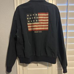VTG RETRO 90’S POLO RALPH LAUREN AMERICAN FLAG USA BLUE FULL ZIP UP SIZE XL