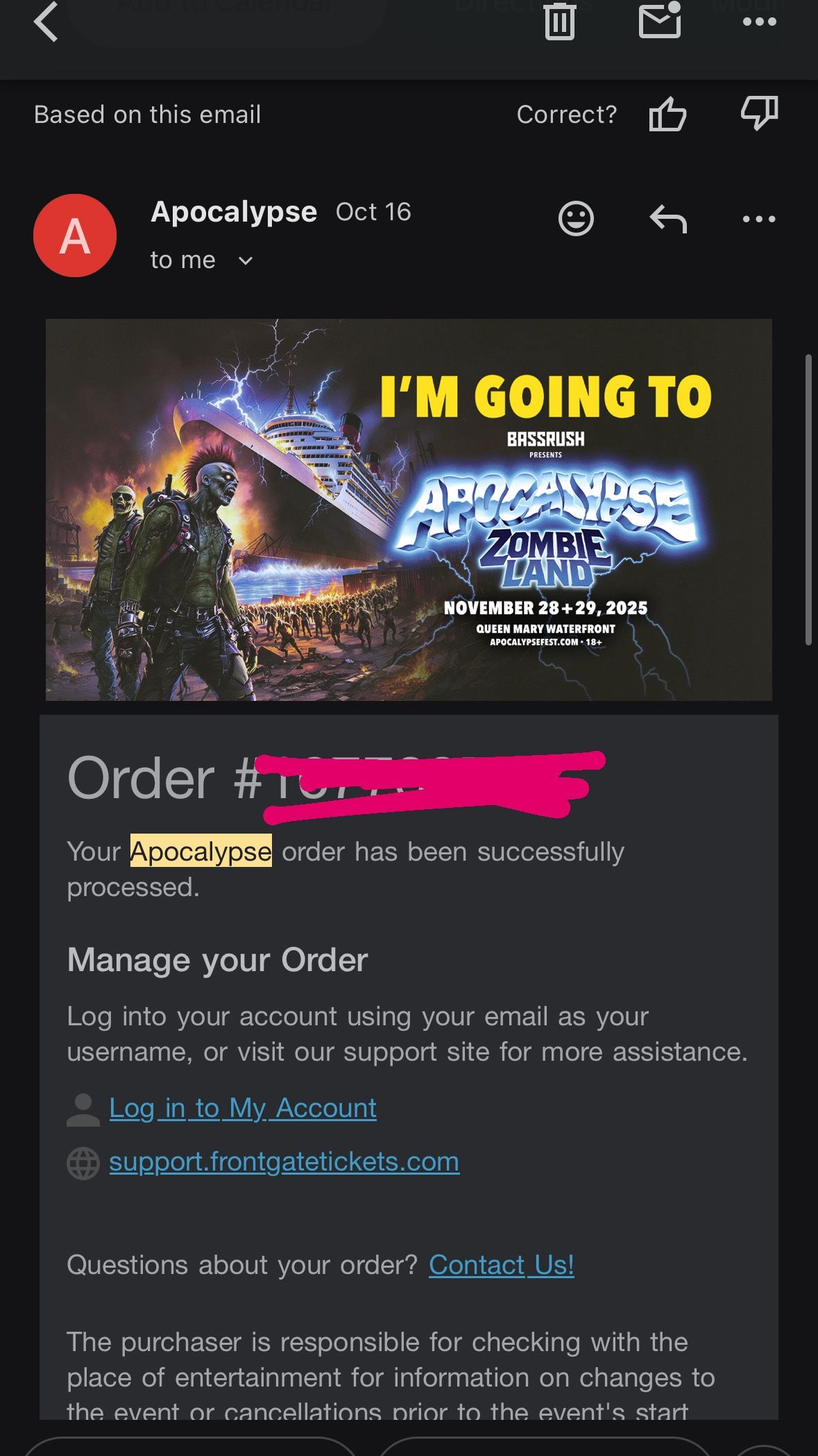 –ON HOLD–Apocalypse 2 Day GA ticket