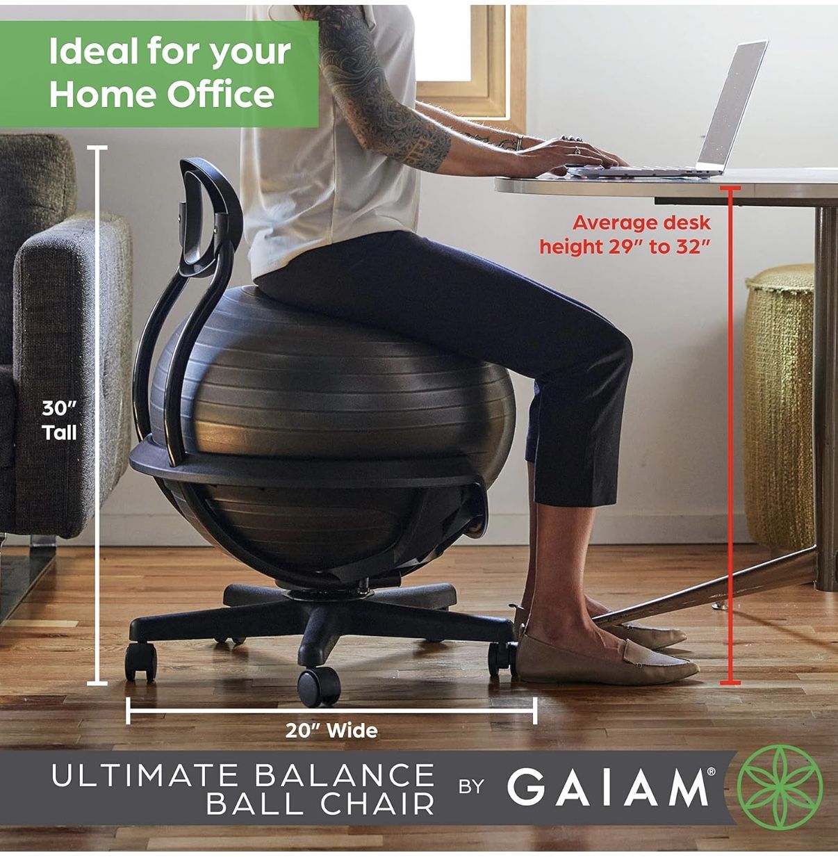 Gaiam Ultimate Balance Ball Chair With Wheels & Swivel