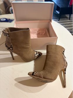 Tan snake skin heel boots