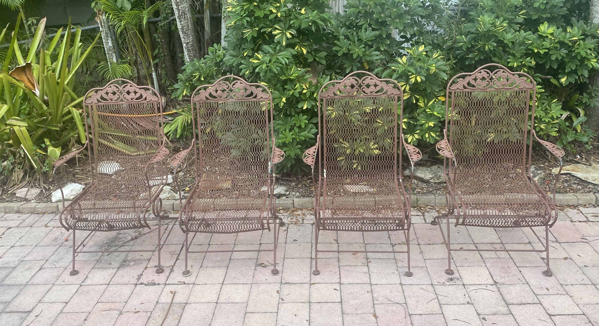 Vintage Iron Mesh Bounce Arm Chairs (4)