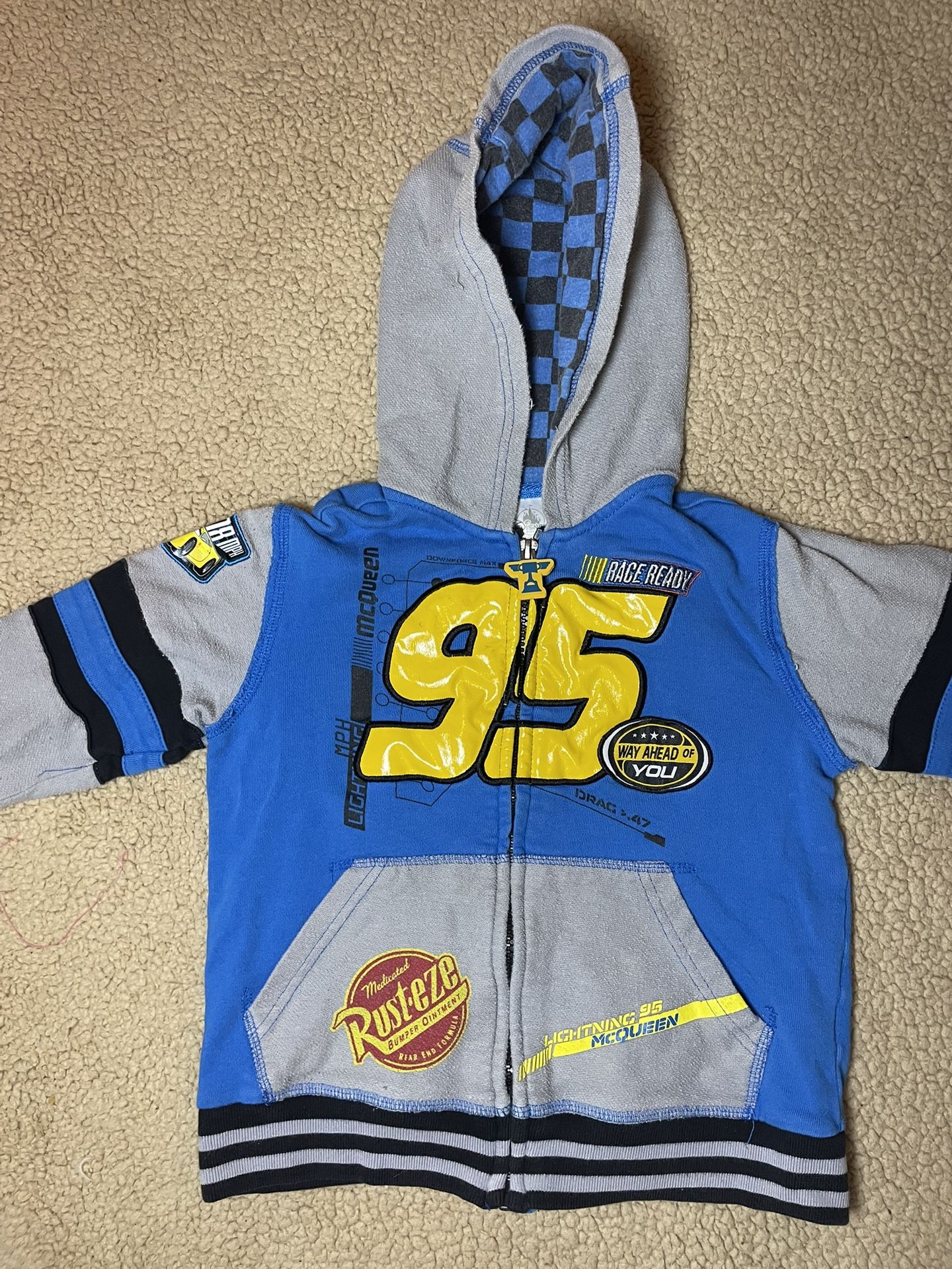 Pixar Disney Store Cars Lightning McQueen Zip Hoodie Racer Jacket 95 Rust-eze 4T