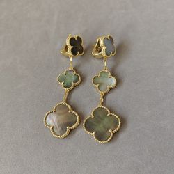 VCA Earrings Grey Mother Of Pearl 18k Yellow Gold Plated 