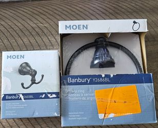 Moen Banbury Towel Ring and Double Hook Matte Black