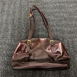 Arcadia Patent Leather Top Handle Medium Dome Dark Red Purse