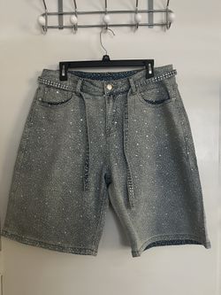 Men Jean Shorts with Crystals Size L