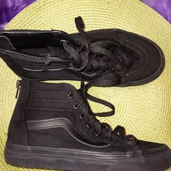 Vans Off The Wall Black High Tops Kids 3 Size Zipper Heel 