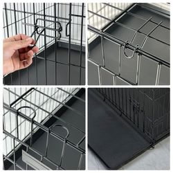 Dog Wire Cage 48 inches Reinforced Dog Crate Collapsible Pet Cage with Double Doors Leak Proof Plastic Tray Outdoor Indoor Portable for Pets Cats and 